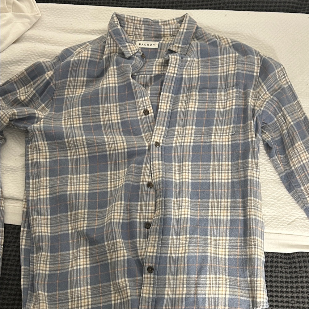 PacSun Light Blue and White Plaid Casual Shirt